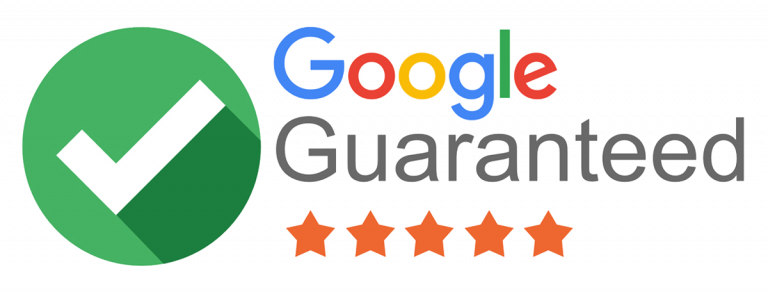 Google Guaranteed badge with the Google logo, ‘Guaranteed’ text, and five orange stars.