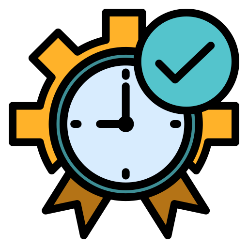 Clock with checkmark and gears