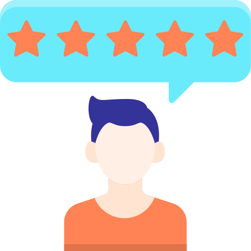 Person giving five-star review