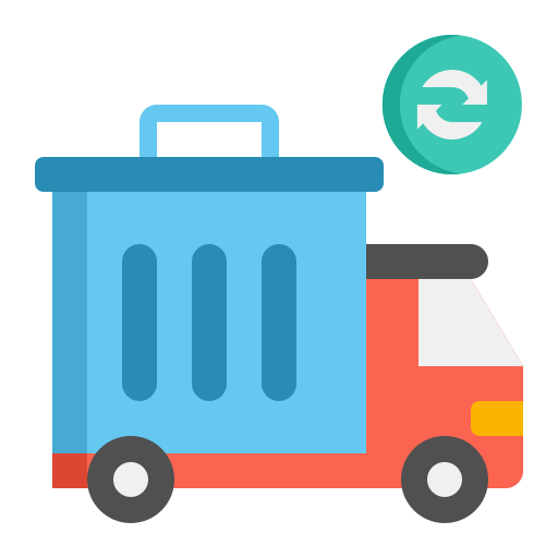 Colorful garbage truck with recycling symbol