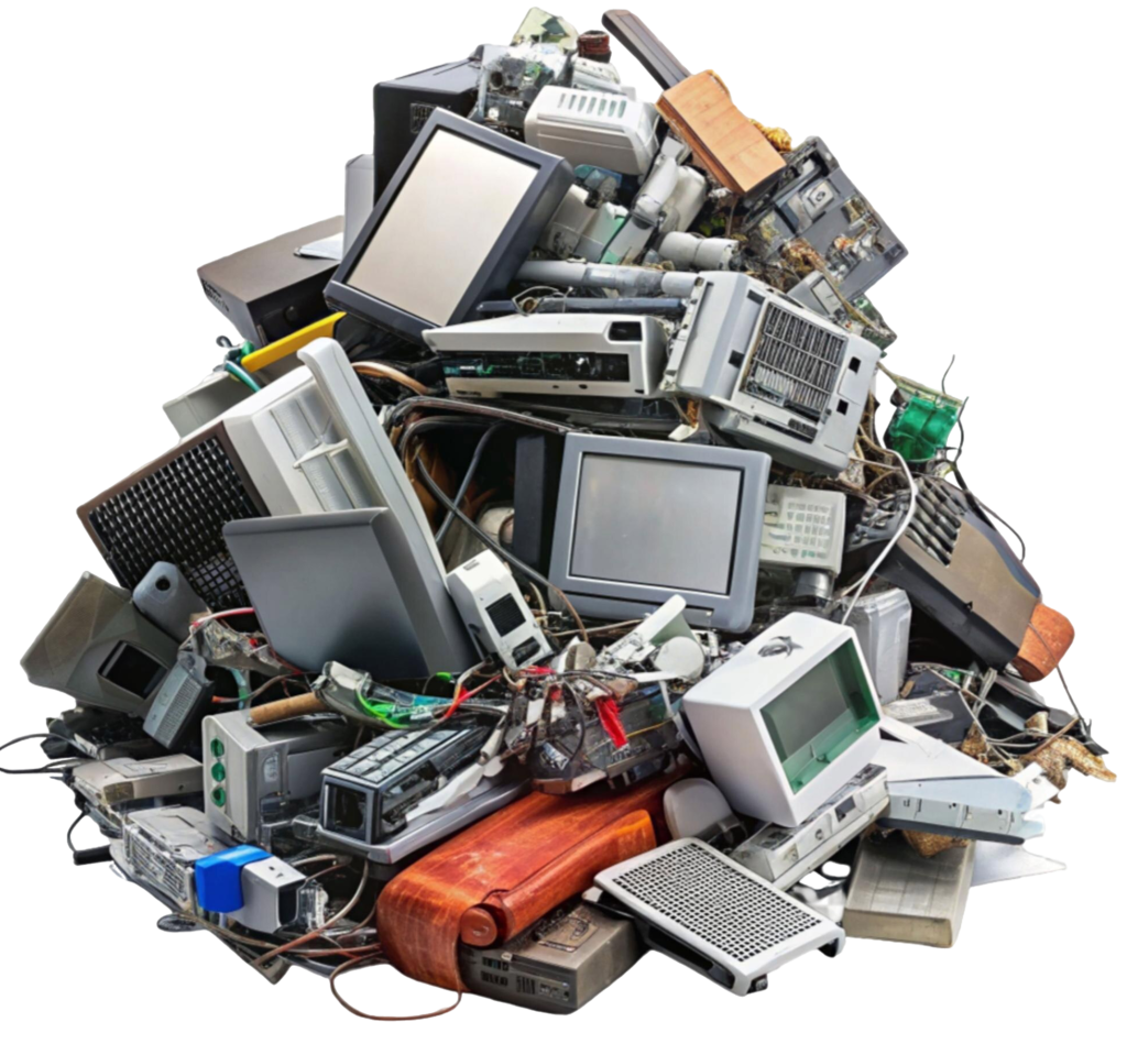Heap of discarded electronic devices, hoarder cleanouts, Book Now, Same Day Service, Special Offers